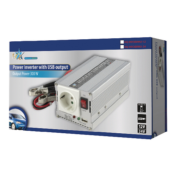 HQ-INV300WU-24 Inverter gemodificeerde sinusgolf 24 vdc - ac 230 v 300 w f (cee 7/3) / usb Verpakking foto